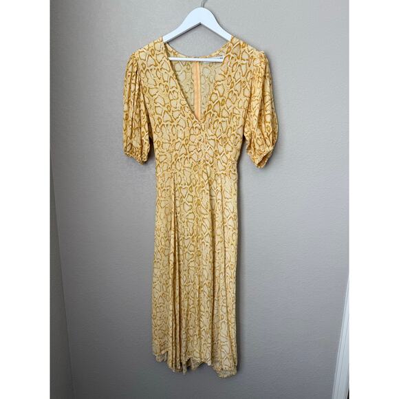 Faithful the Brand Yellow Delia Snake Print Midi Dress Size 6 Anthropologie - Picture 5 of 14